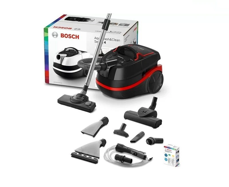 Sauso ir drėgno valymo dulkių siurblys Bosch AquaWash & Clean BWD421POW, 2100 W, Juodos ir raudonos spalvos aprašymas - Prekės nuotrauka