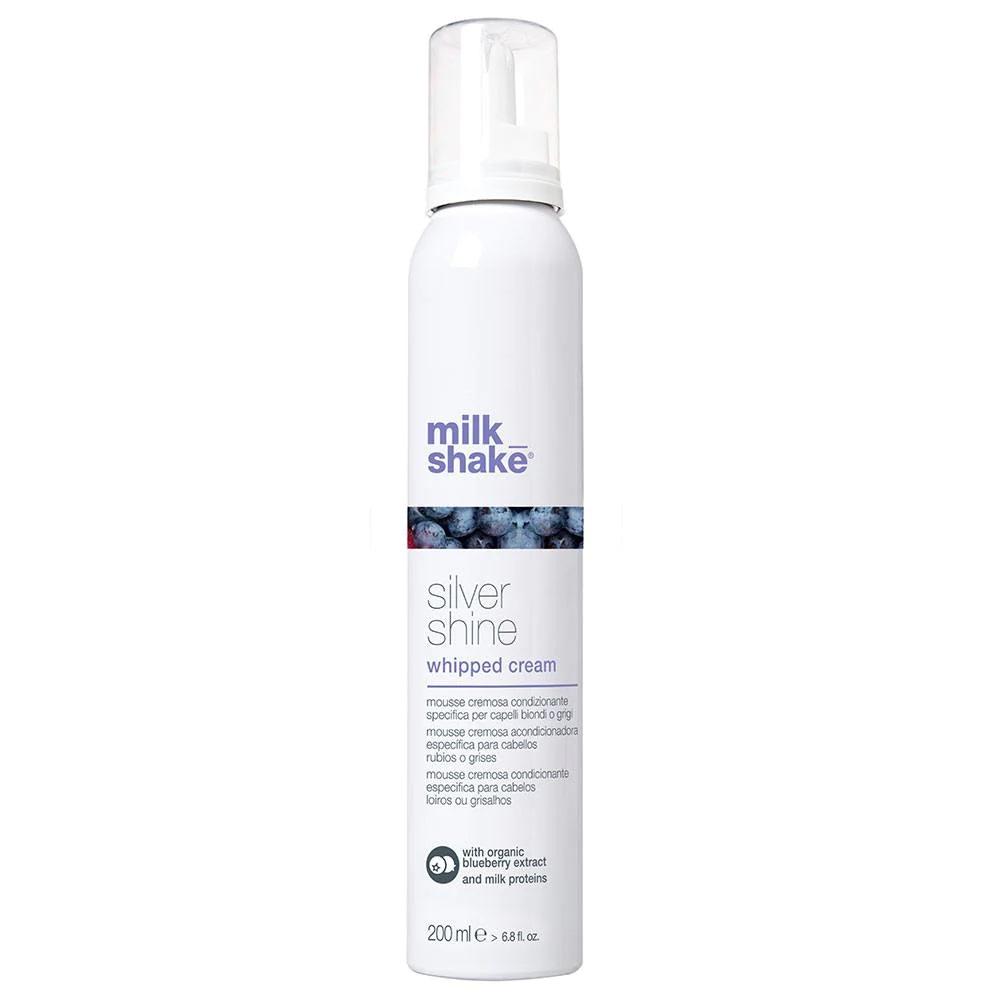 Kondicionuojančios putos šviesiems ir žiliems plaukams Milk_Shake Silver Shine Whipped Cream, 200 ml aprašymas - Prekės nuotrauka