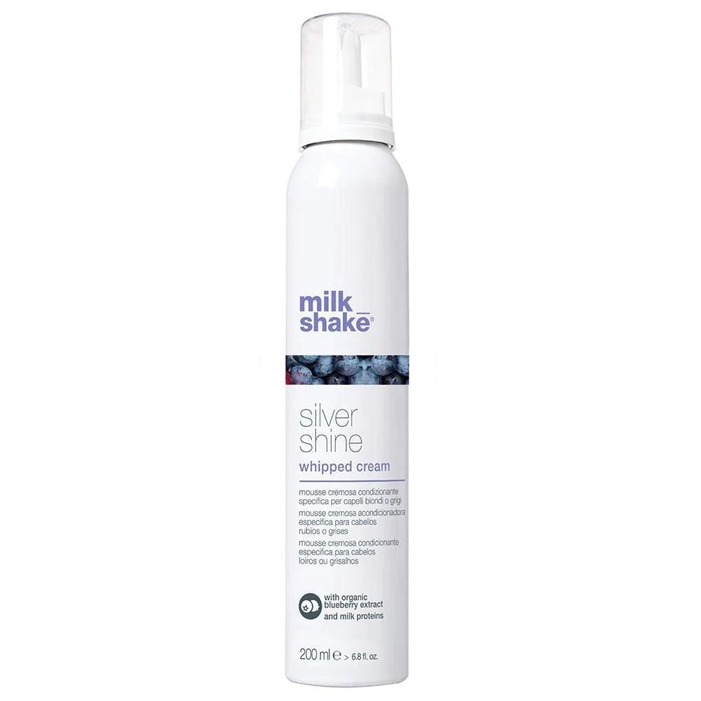 Kondicionuojančios putos šviesiems ir žiliems plaukams Milk_Shake Silver Shine Whipped Cream, 200 ml aprašymas - Prekės nuotrauka