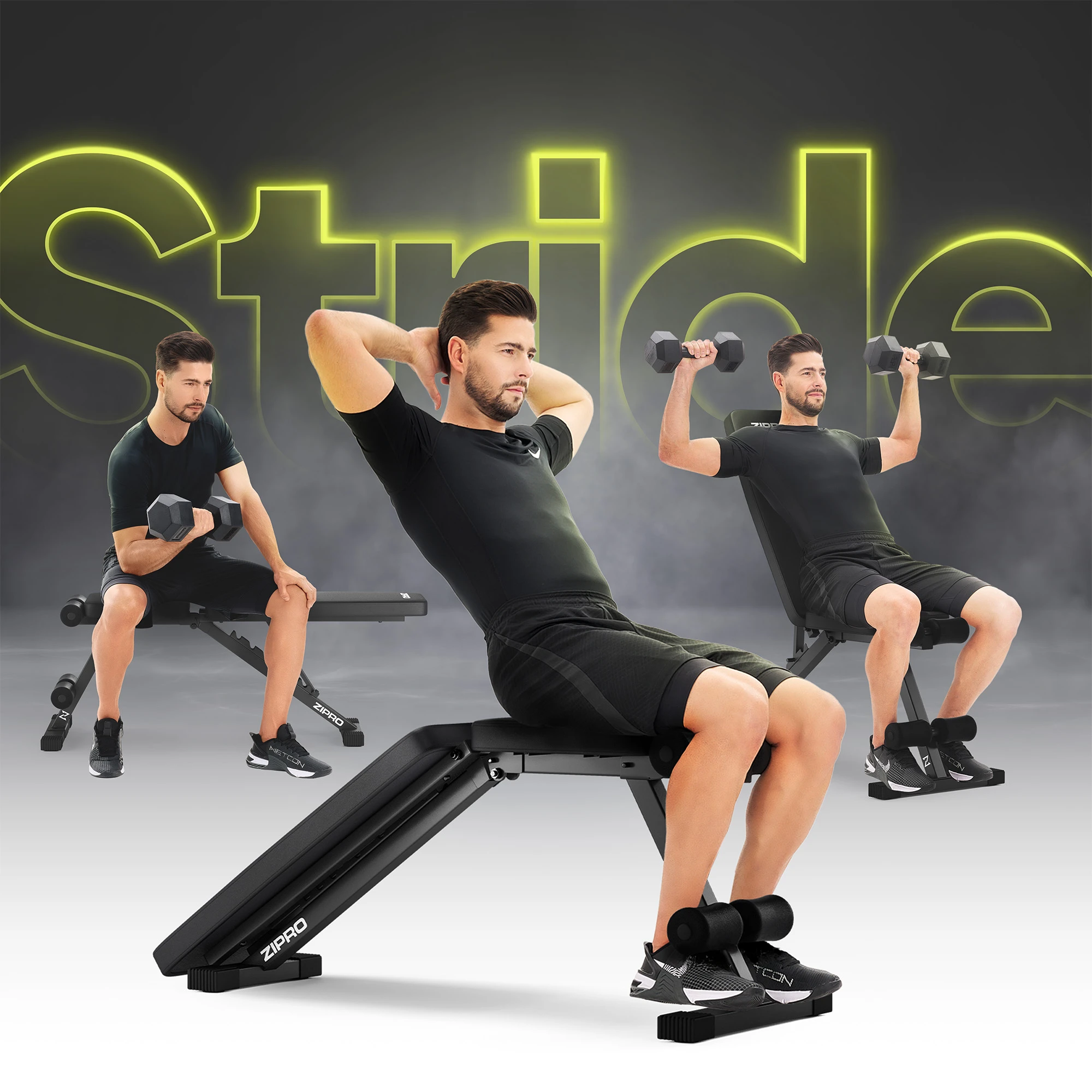 Zipro Treniruočių suoliukas „Stride“, juodas aprašymas - Prekės nuotrauka
