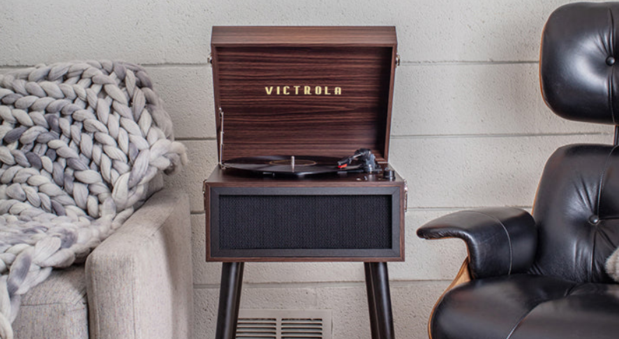 Patefonas Victrola Liberty VTA-75, rudas, su stovu aprašymas - Prekės nuotrauka