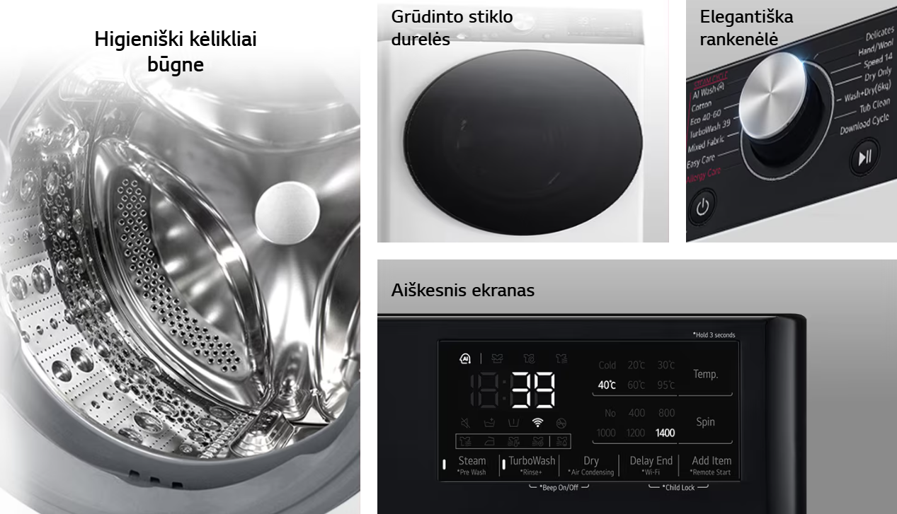 LG skalbyklė 11 kg | AIDD | R7 serijos | A-10% | Gylis 56.5cm | Balta |Turbowash360 |Steam | WiFi | F4WR711S2W aprašymas - Prekės nuotrauka