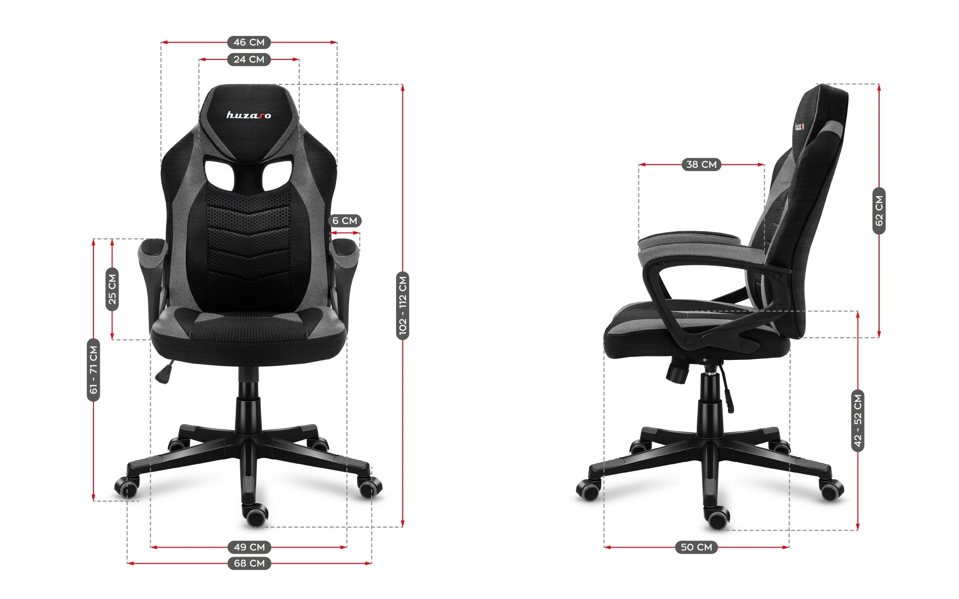 Žaidimų kėdė Huzaro Force 2.5 Mesh, Pilkos spalvos aprašymas - Prekės nuotrauka