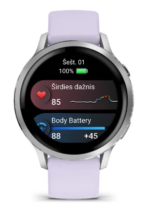 Išmanusis laikrodis Garmin Venu® 4 - 41 mm | spalva: pilkšvos aukso spalvos su kreminės spalvos silikoniniu dirželiu (010-03013-00) aprašymas - Prekės nuotrauka