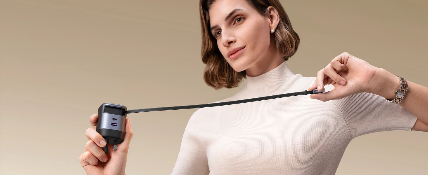 UGREEN Nexode 65W GaN įkroviklis su ištraukiamu USB-C laidu aprašymas - Prekės nuotrauka