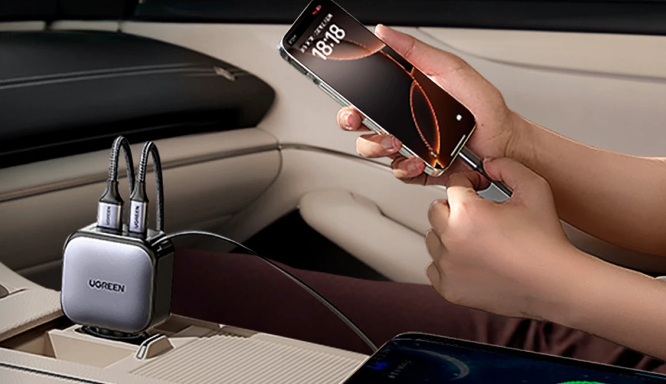UGREEN Nexode 60W automobilinis įkroviklis su ištraukiamu USB-C laidu aprašymas - Prekės nuotrauka