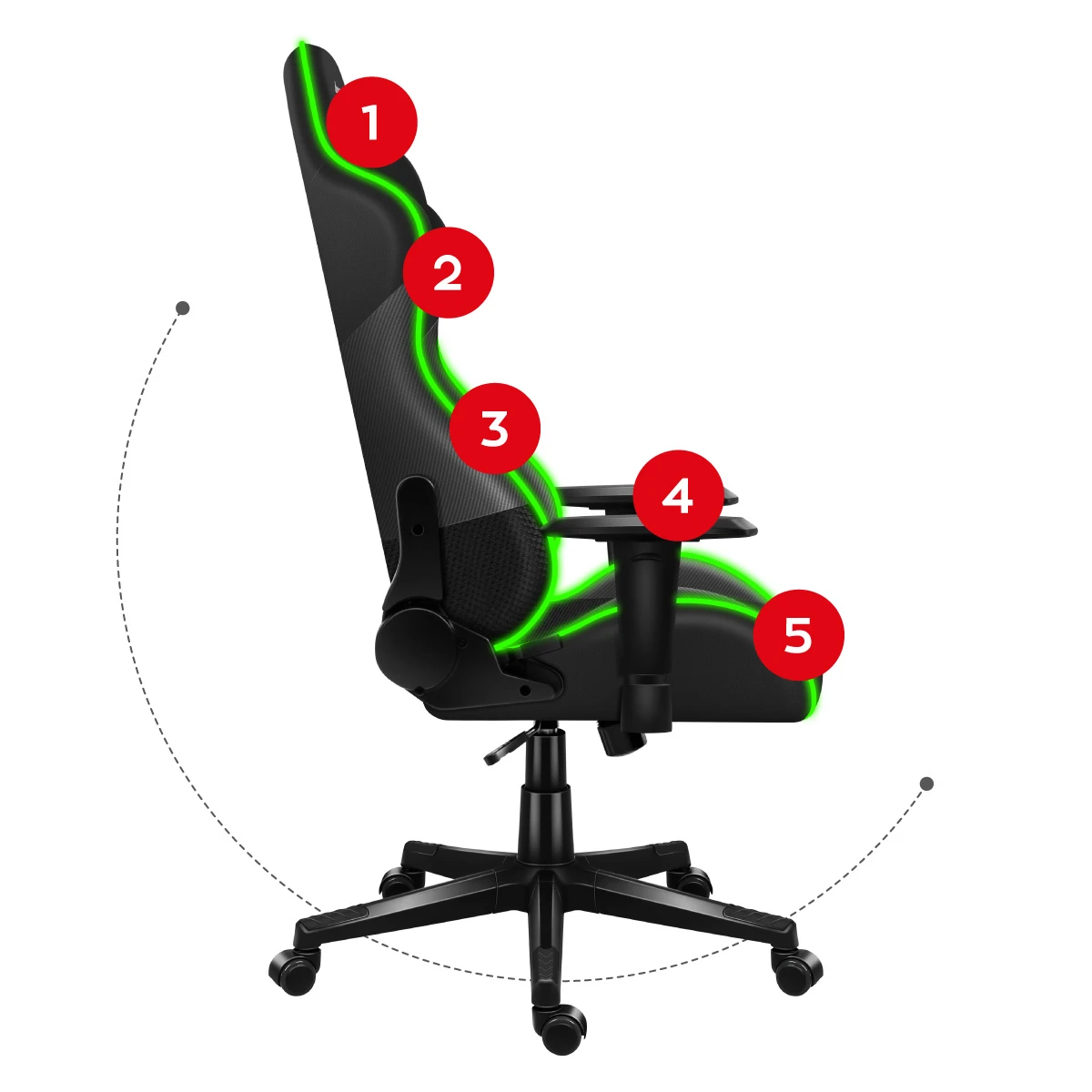 Žaidimų kėdė Huzaro Force 6.2 RGB, Juodos spalvos aprašymas - Prekės nuotrauka