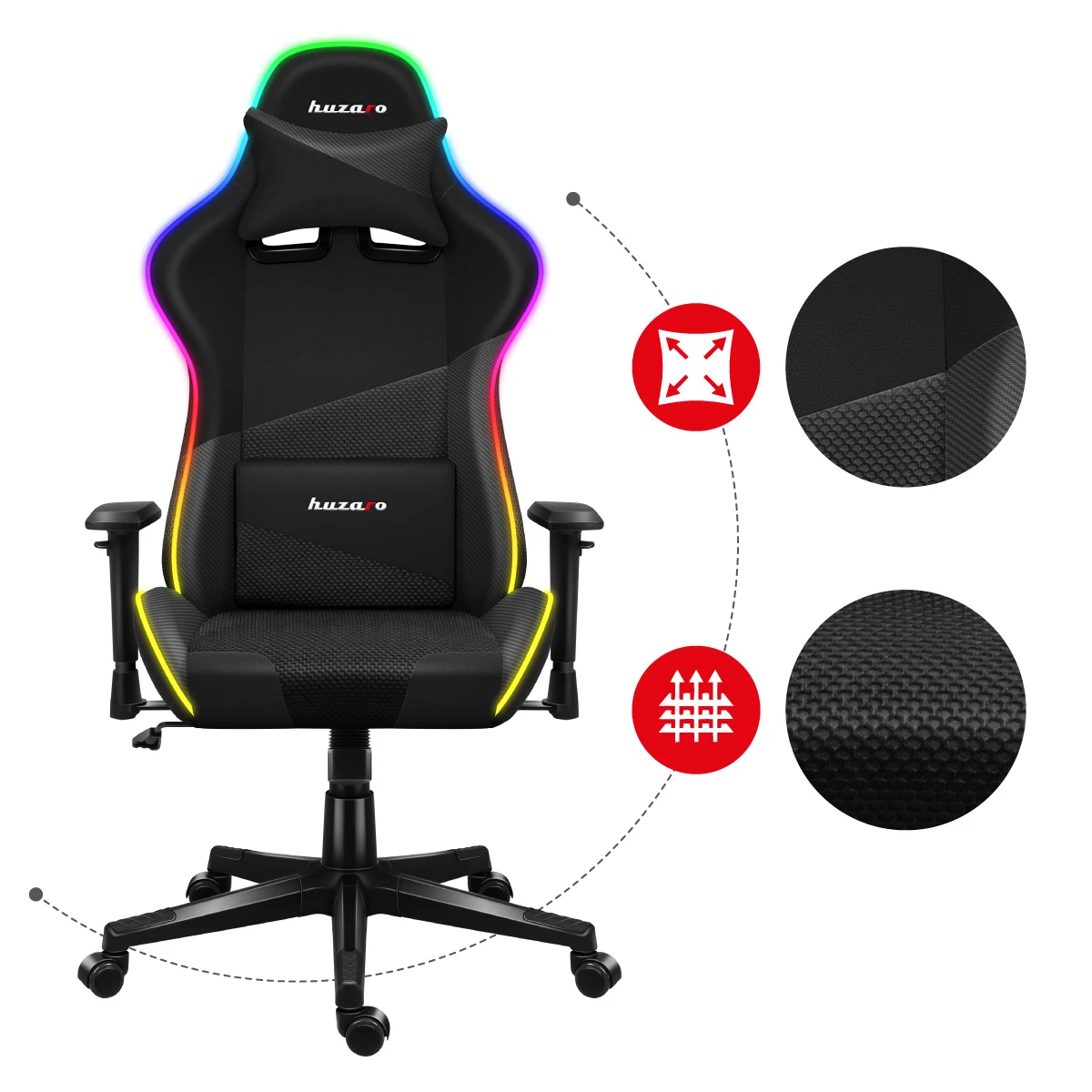 Žaidimų kėdė Huzaro Force 6.2 RGB, Juodos spalvos aprašymas - Prekės nuotrauka