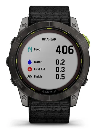 Išmanusis laikrodis Garmin Enduro 2, Anglies spalvos korpusas su juodu nailoniniu dirželiu „UltraFit“ aprašymas - Prekės nuotrauka