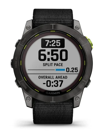 Išmanusis laikrodis Garmin Enduro 2, Anglies spalvos korpusas su juodu nailoniniu dirželiu „UltraFit“ aprašymas - Prekės nuotrauka