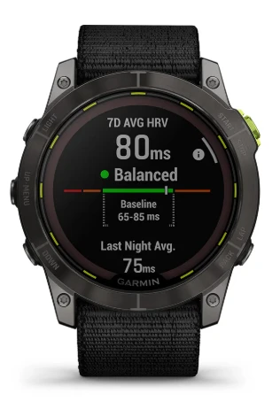 Išmanusis laikrodis Garmin Enduro 2, Anglies spalvos korpusas su juodu nailoniniu dirželiu „UltraFit“ aprašymas - Prekės nuotrauka