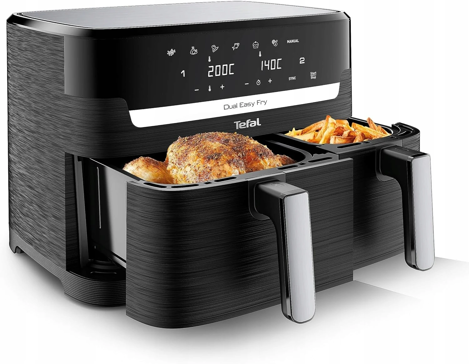 Karšto oro gruzdintuvė Tefal Dual Easy Fry & Grill EY905B, 2700 W, 2 krepšeliai (5,2 litro + 3,1 litro) aprašymas - Prekės nuotrauka