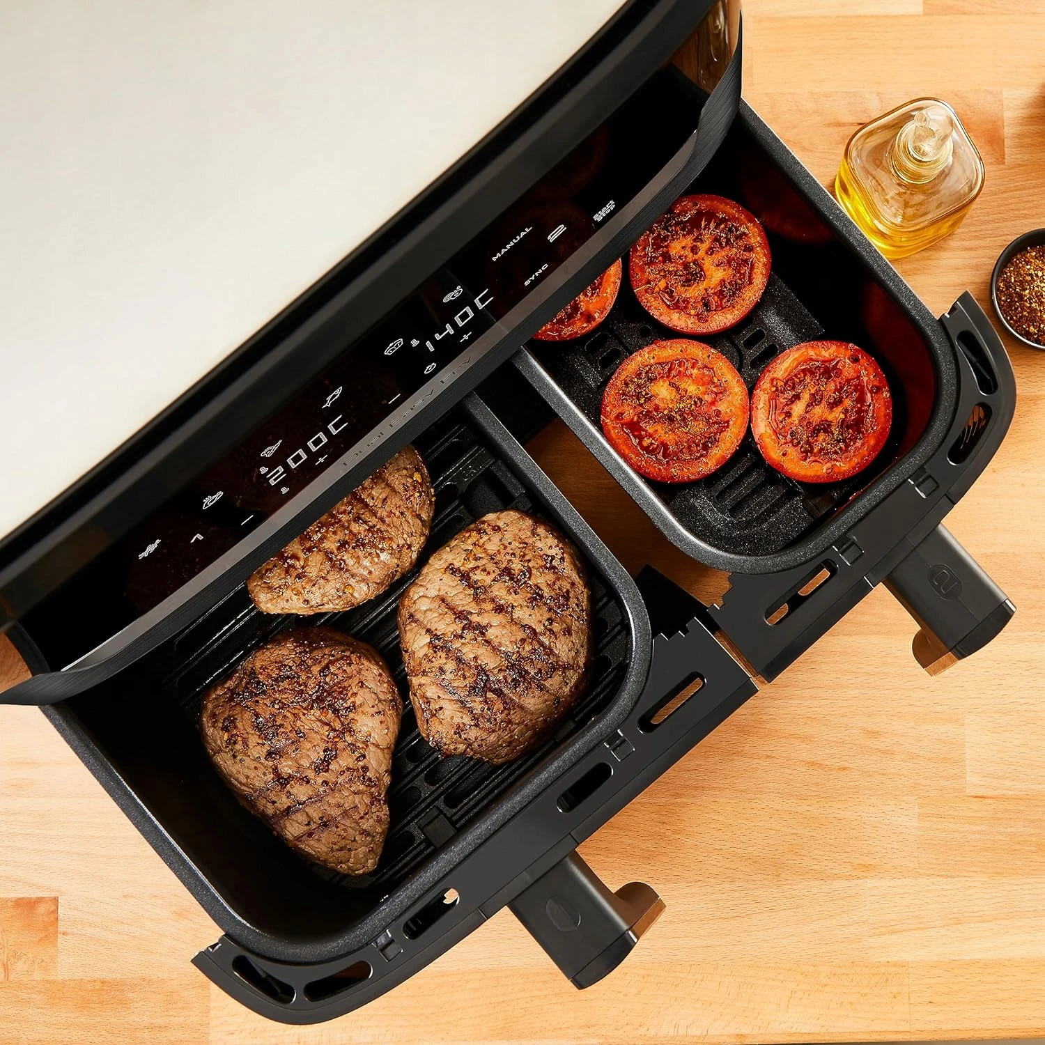 Karšto oro gruzdintuvė Tefal Dual Easy Fry & Grill EY905B, 2700 W, 2 krepšeliai (5,2 litro + 3,1 litro) aprašymas - Prekės nuotrauka