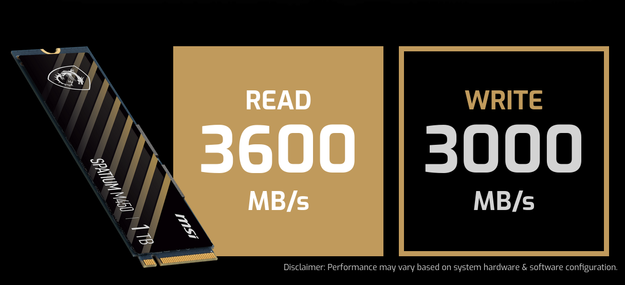 SSD kietasis diskas MSI SPATIUM M450 PRO, 500 GB PCIe Gen4x4 M.2 2280 SSD aprašymas - Prekės nuotrauka