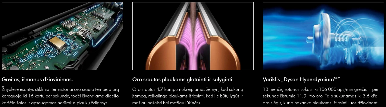 Plaukų džiovintuvas-tiesinimo žnyplės Dyson Airstrait HT01, Amber silk/Pink Champange spalvos aprašymas - Prekės nuotrauka