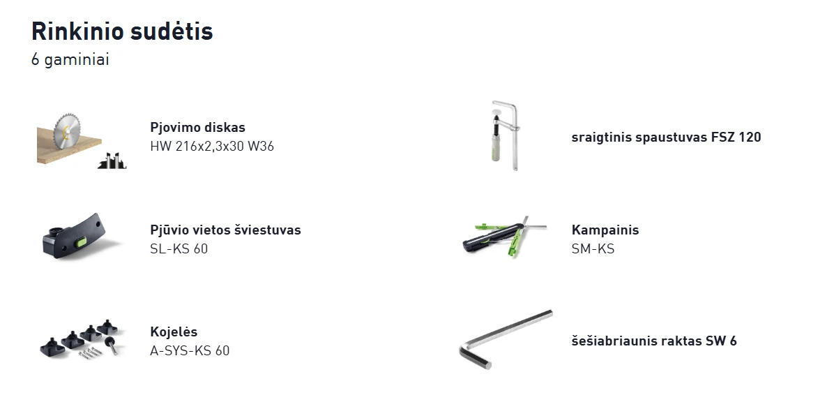 Traukiamas skersinio pjaustymo pjūklas Festool KS 60 E-Set | 561728 aprašymas - Prekės nuotrauka