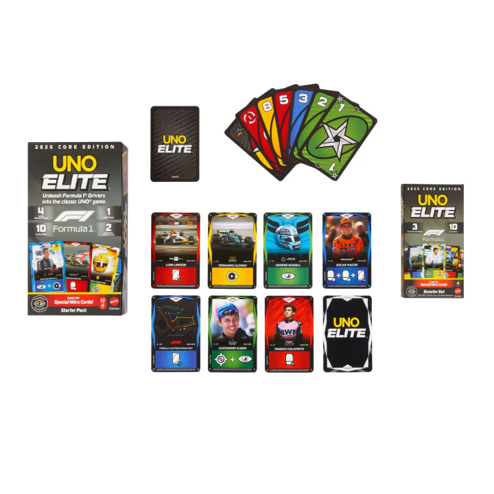 Kortos Mattel UNO Elita Formula 1 2025 Core Edition JLV43 (papildymas) aprašymas - Prekės nuotrauka