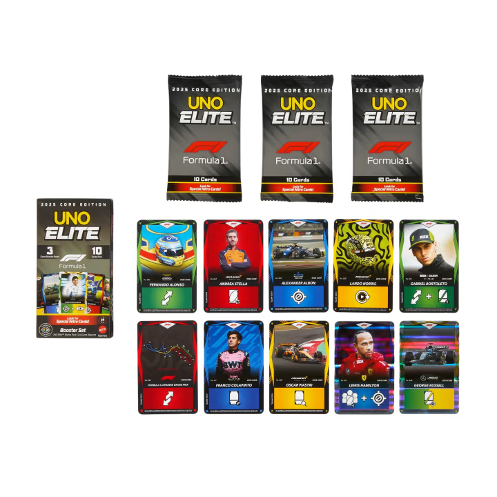 Kortos Mattel UNO Elita Formula 1 2025 Core Edition JLV43 (papildymas) aprašymas - Prekės nuotrauka