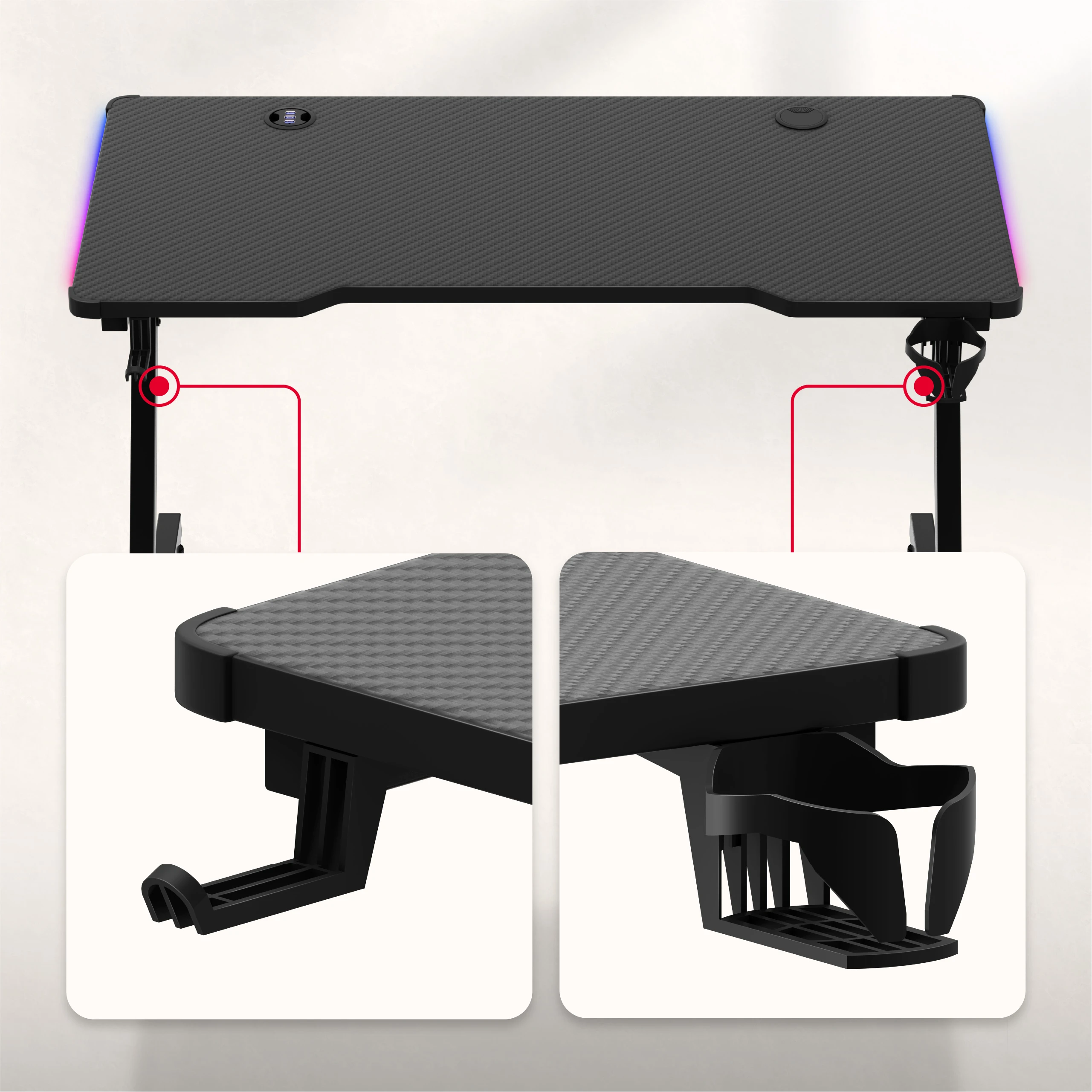 Žaidimų stalas Huzaro Hero 2.5 RGB, Juodos spalvos aprašymas - Prekės nuotrauka