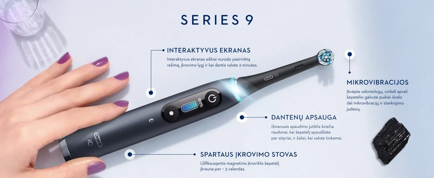 ORAL-B iO Series 9 Elektrinis dantų šepetėlis, juodos spalvos aprašymas - Prekės nuotrauka