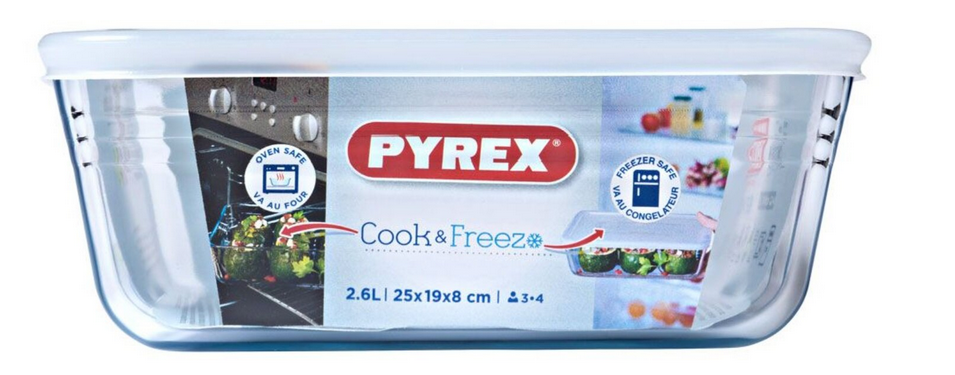 Karščiui atsparus stiklinis indas „PYREX Cook & Freeze“ 36741 | 25x19x8 cm, 2.6 l aprašymas - Prekės nuotrauka