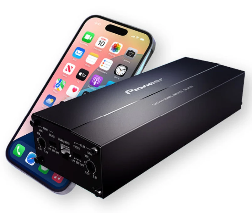 Pioneer GM-DX104 - 4 kanalų Hi-Res skaitmeninis automobilinis garso stiprintuvas, 400 W aprašymas - Prekės nuotrauka