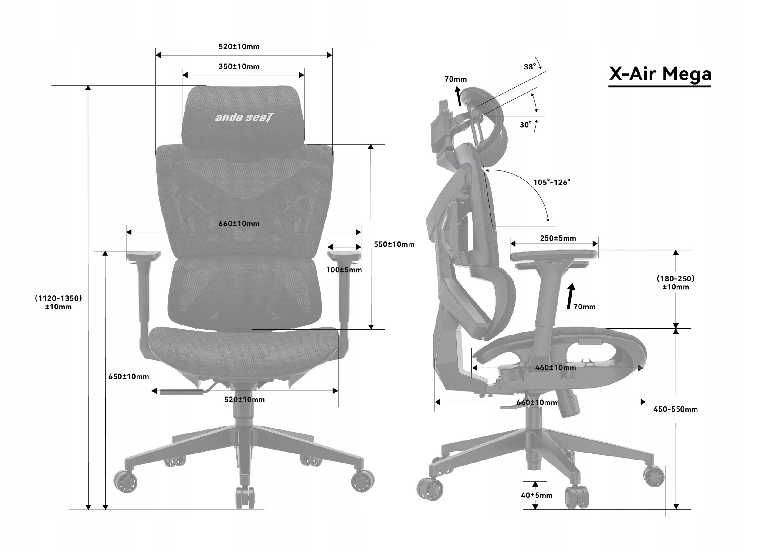 Žaidimų kėdė AndaSeat X-Air Mega Size XL, pilka aprašymas - Prekės nuotrauka