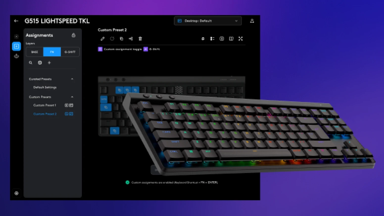 Belaidė žaidimų klaviatūra Logitech G515 LIGHTSPEED TKL Wireless Gaming, Baltos spalvos, Išdėstymas: US tarptautinis (Qwerty) aprašymas - Prekės nuotrauka