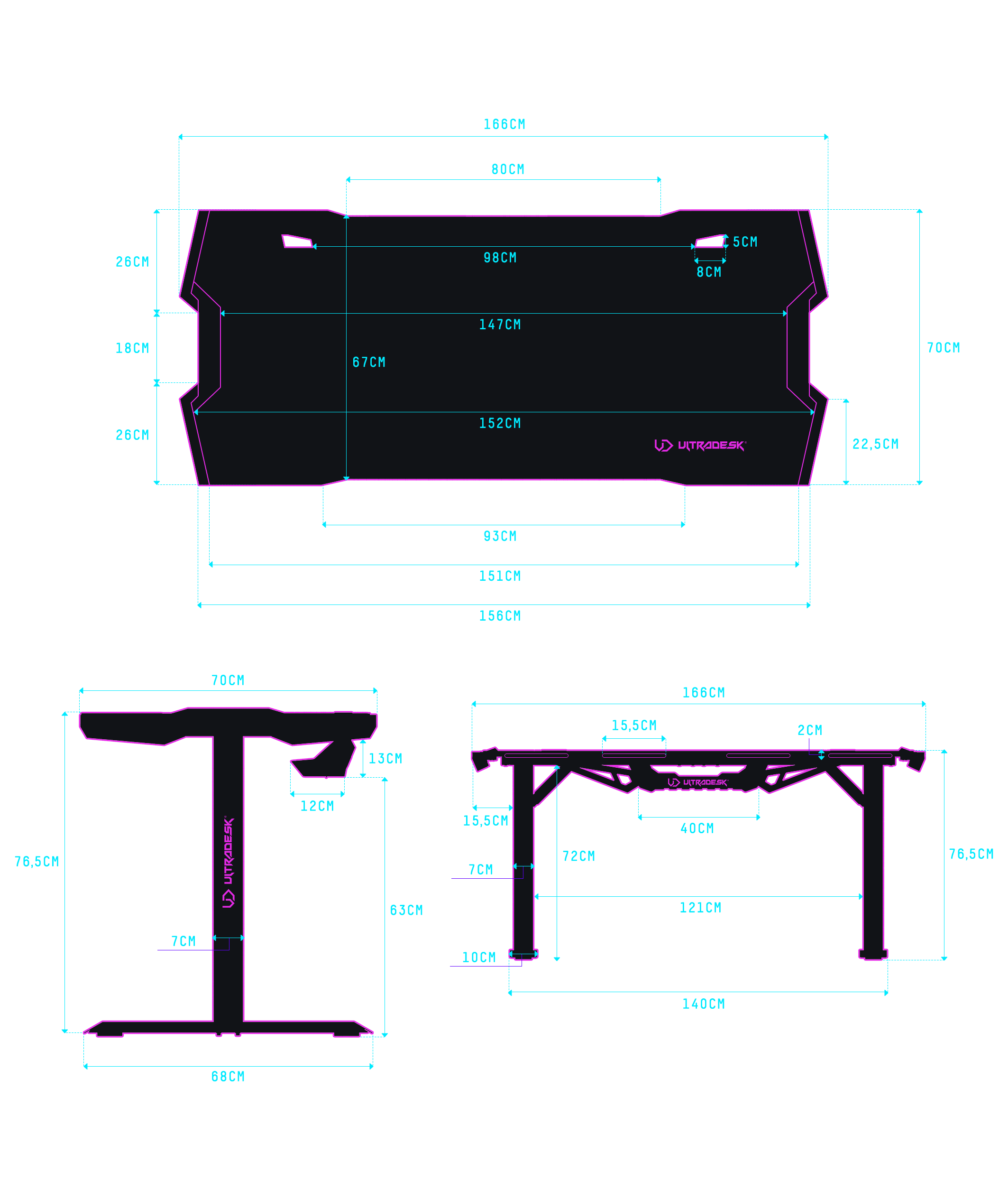 Žaidimų stalas Ultradesk Force Gaming Desk, LED RGB Prismatic, Baltas su juodu kilimėliu aprašymas - Prekės nuotrauka